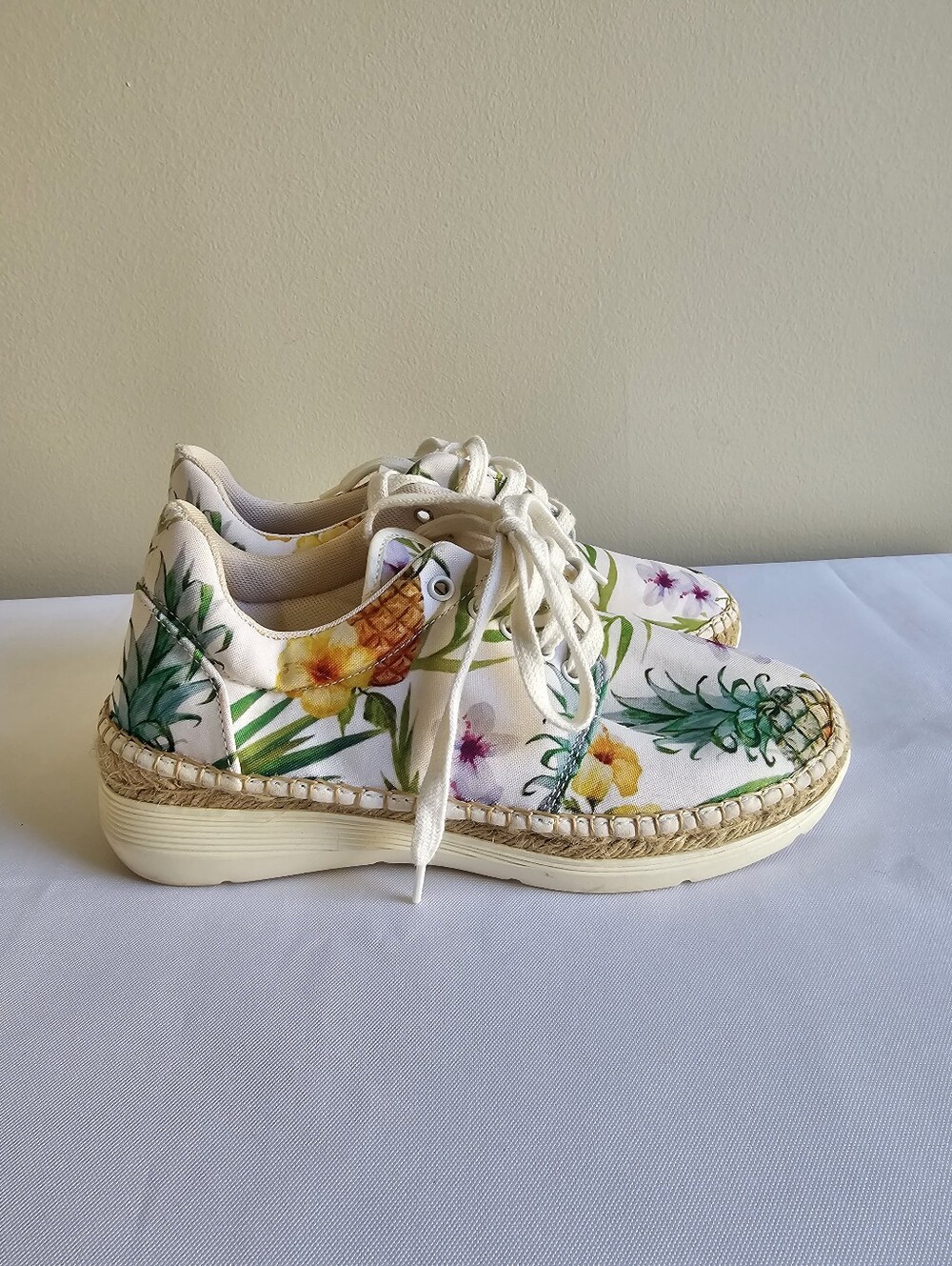 Free People White Floral Pineapple Lace-Up Espadrille Sneakers